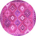 Round Machine Washable Persian Pink Traditional Rug, wshtr4635pnk