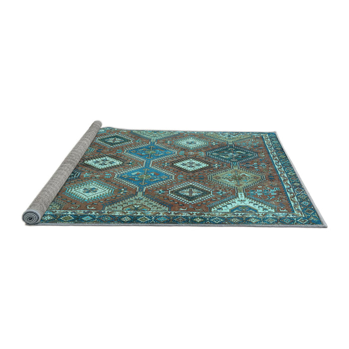 Sideview of Machine Washable Persian Light Blue Traditional Rug, wshtr4635lblu