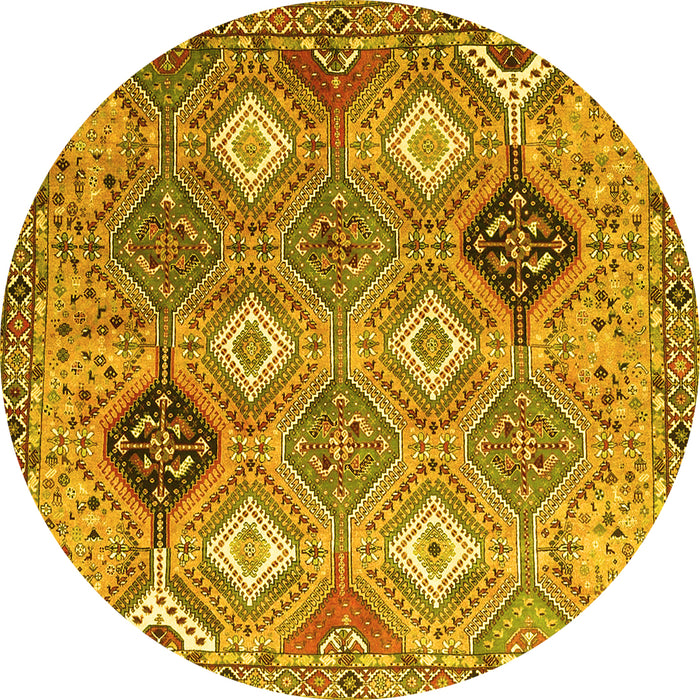 Round Machine Washable Persian Yellow Traditional Rug, wshtr4636yw