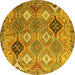 Round Machine Washable Persian Yellow Traditional Rug, wshtr4636yw