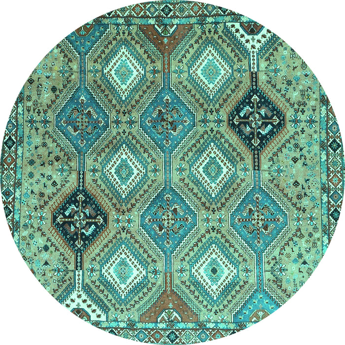 Round Machine Washable Persian Turquoise Traditional Area Rugs, wshtr4636turq