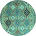 Round Machine Washable Persian Turquoise Traditional Area Rugs, wshtr4636turq