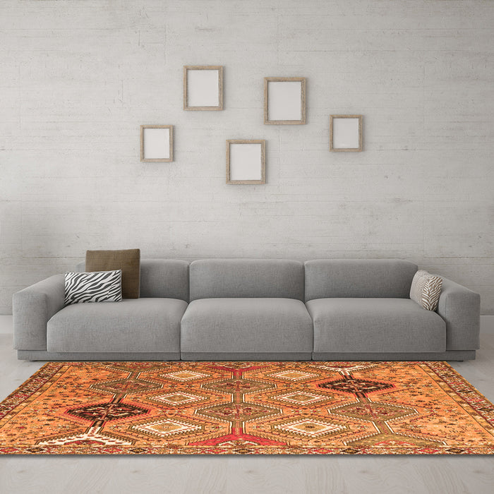 Machine Washable Persian Orange Traditional Area Rugs in a Living Room, wshtr4636org
