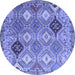 Round Machine Washable Persian Blue Traditional Rug, wshtr4636blu