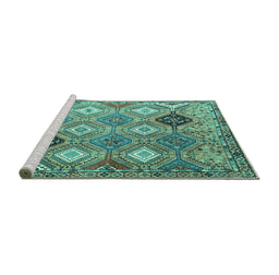 Sideview of Machine Washable Persian Turquoise Traditional Area Rugs, wshtr4636turq