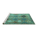 Sideview of Machine Washable Persian Turquoise Traditional Area Rugs, wshtr4636turq