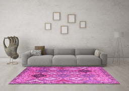 Machine Washable Persian Pink Traditional Rug in a Living Room, wshtr4636pnk