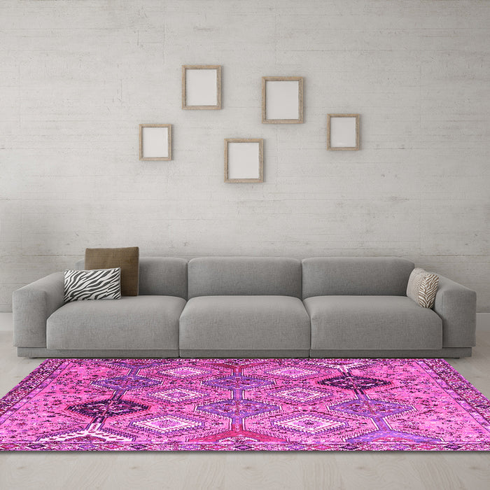 Machine Washable Persian Pink Traditional Rug in a Living Room, wshtr4636pnk