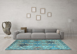 Machine Washable Persian Light Blue Traditional Rug in a Living Room, wshtr4636lblu