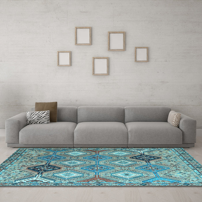 Machine Washable Persian Light Blue Traditional Rug in a Living Room, wshtr4636lblu