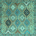 Square Machine Washable Persian Turquoise Traditional Area Rugs, wshtr4636turq