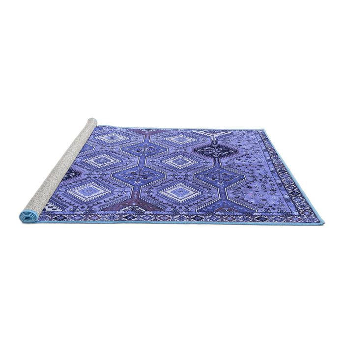 Sideview of Machine Washable Persian Blue Traditional Rug, wshtr4636blu