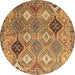 Round Machine Washable Persian Brown Traditional Rug, wshtr4636brn