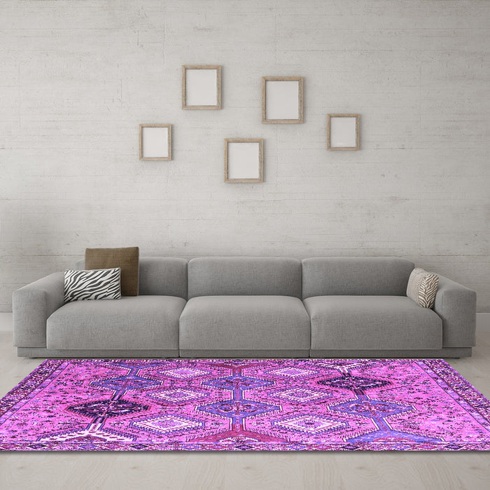 Machine Washable Persian Purple Traditional Area Rugs in a Living Room, wshtr4636pur