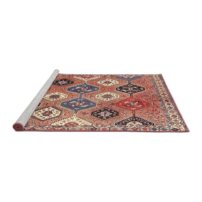 Sideview of Machine Washable Traditional Brown Red Rug, wshtr4637