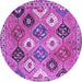 Round Machine Washable Persian Purple Traditional Area Rugs, wshtr4637pur