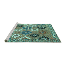 Sideview of Machine Washable Persian Turquoise Traditional Area Rugs, wshtr4637turq