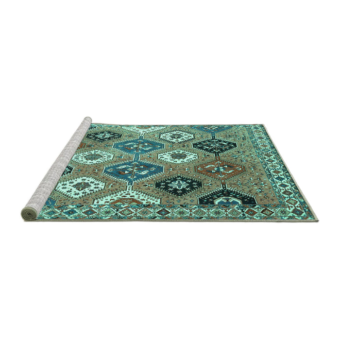 Sideview of Machine Washable Persian Turquoise Traditional Area Rugs, wshtr4637turq