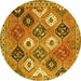 Round Machine Washable Persian Yellow Traditional Rug, wshtr4637yw