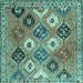 Square Machine Washable Persian Turquoise Traditional Area Rugs, wshtr4637turq