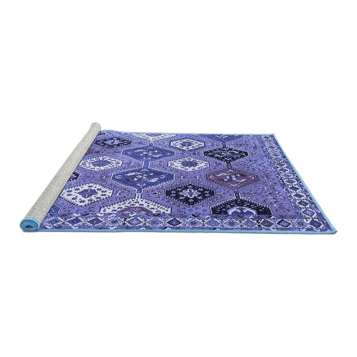 Sideview of Machine Washable Persian Blue Traditional Rug, wshtr4637blu