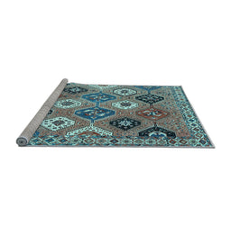 Sideview of Machine Washable Persian Light Blue Traditional Rug, wshtr4637lblu