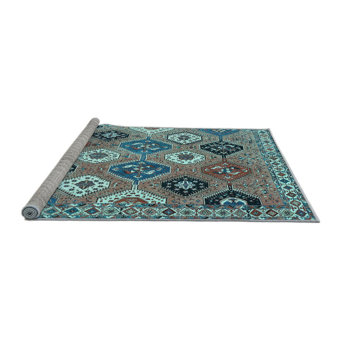 Sideview of Machine Washable Persian Light Blue Traditional Rug, wshtr4637lblu