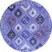 Round Machine Washable Persian Blue Traditional Rug, wshtr4637blu