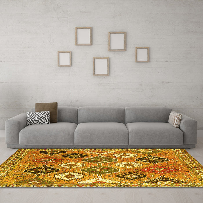 Machine Washable Persian Yellow Traditional Rug in a Living Room, wshtr4637yw