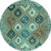 Round Machine Washable Persian Turquoise Traditional Area Rugs, wshtr4637turq