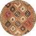 Round Machine Washable Persian Brown Traditional Rug, wshtr4637brn