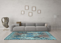 Machine Washable Persian Light Blue Traditional Rug, wshtr4637lblu