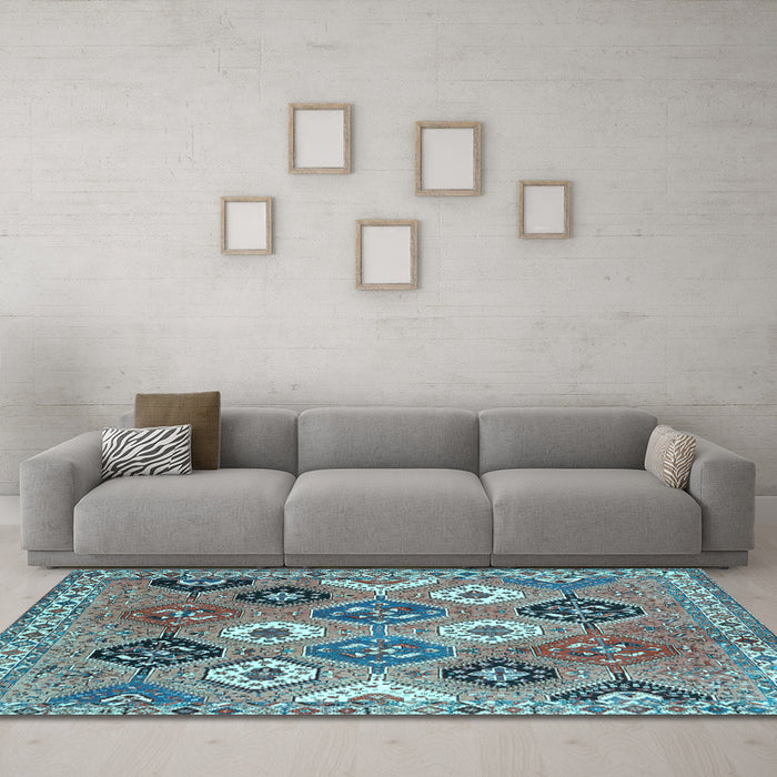 Machine Washable Persian Light Blue Traditional Rug in a Living Room, wshtr4637lblu