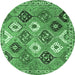 Round Machine Washable Persian Emerald Green Traditional Area Rugs, wshtr4637emgrn