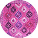 Round Machine Washable Persian Pink Traditional Rug, wshtr4637pnk