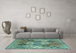 Machine Washable Persian Turquoise Traditional Area Rugs in a Living Room,, wshtr4637turq