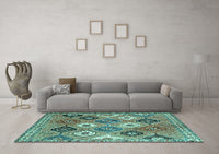 Machine Washable Persian Turquoise Traditional Rug, wshtr4637turq