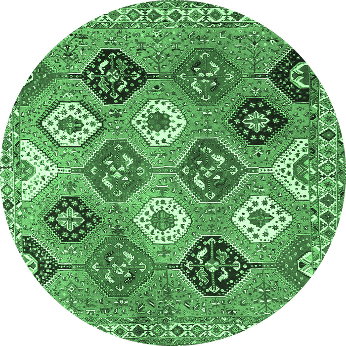 Round Persian Emerald Green Traditional Rug, tr4637emgrn