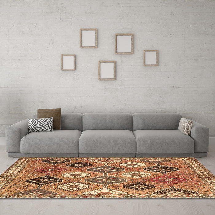 Machine Washable Persian Brown Traditional Rug in a Living Room,, wshtr4637brn