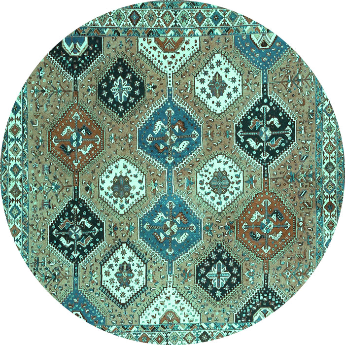 Round Persian Turquoise Traditional Rug, tr4637turq