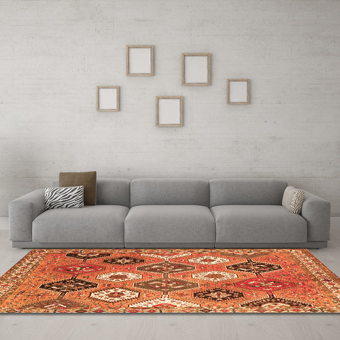 Machine Washable Persian Orange Traditional Area Rugs in a Living Room, wshtr4637org