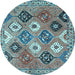 Round Machine Washable Persian Light Blue Traditional Rug, wshtr4637lblu