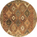 Round Machine Washable Persian Brown Traditional Rug, wshtr4638brn