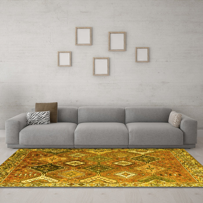 Machine Washable Persian Yellow Traditional Rug in a Living Room, wshtr4638yw