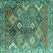 Square Machine Washable Persian Turquoise Traditional Area Rugs, wshtr4638turq