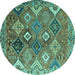 Round Machine Washable Persian Turquoise Traditional Area Rugs, wshtr4638turq