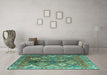 Machine Washable Persian Turquoise Traditional Area Rugs in a Living Room,, wshtr4638turq