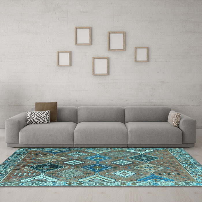 Machine Washable Persian Light Blue Traditional Rug in a Living Room, wshtr4638lblu