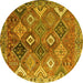 Round Machine Washable Persian Yellow Traditional Rug, wshtr4638yw