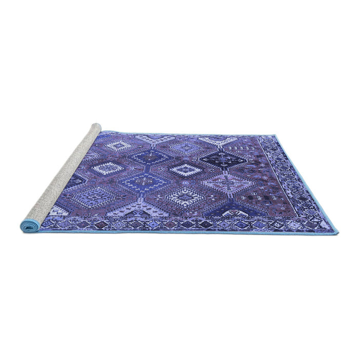 Sideview of Machine Washable Persian Blue Traditional Rug, wshtr4638blu